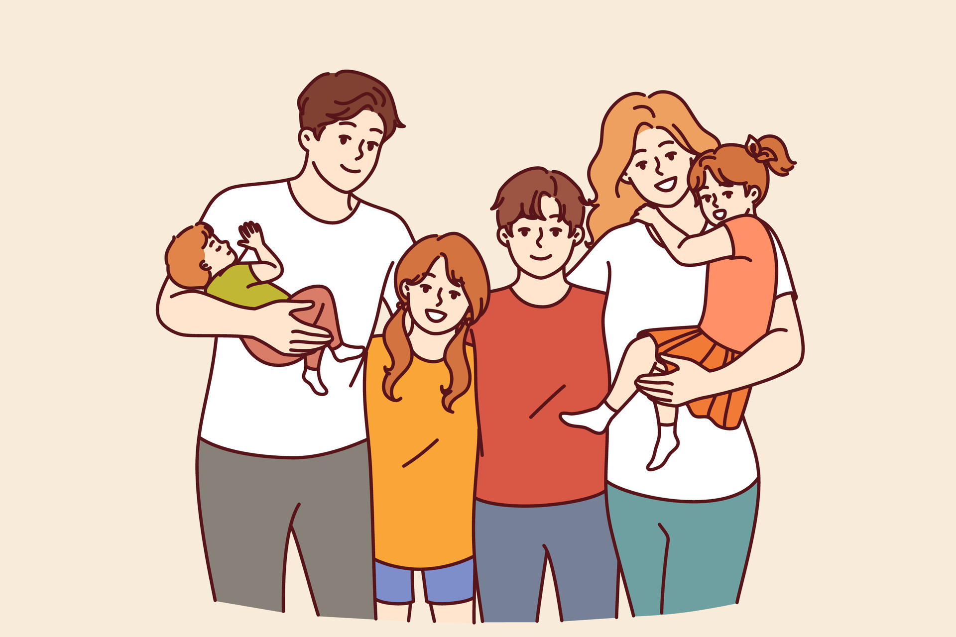 family-from-teenagers-and-toddlers-with-mom-and-dad-posing-together-for-family-portrait-concept-of-guardianship-of-children-left-without-parents-or-assistance-to-boys-and-girls-from-orphanages-vector